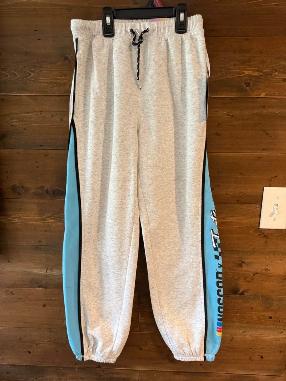 Justice NASCAR Gray & Blue Colorblock Joggers and matching shirt